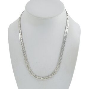 Vintage Italy V Sterling Silver 925 Braided Herringbone Necklace 18"